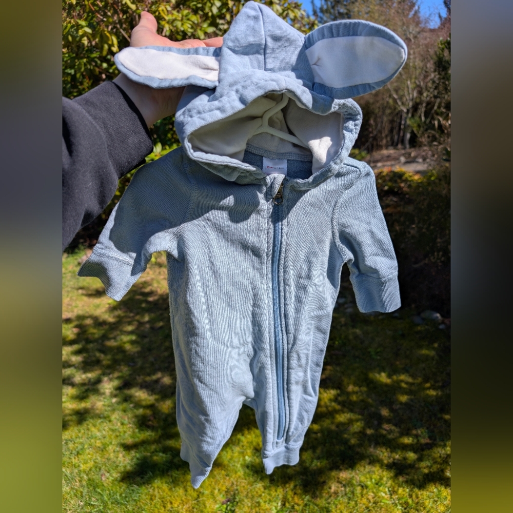 Hanna Andersson Baby Blue Bunny-Ear Hooded One-Piece Romper - Light Blue